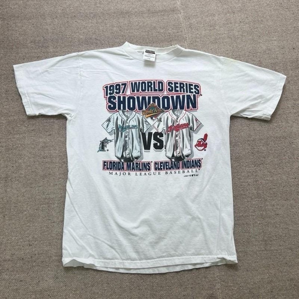 Vintage Miami Marlins Shirt Mens Large White 1990s‎ World Series Showdown MLB
